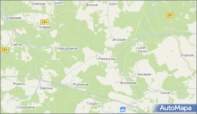 mapa Pietrzyków gmina Lipinki Łużyckie, Pietrzyków gmina Lipinki Łużyckie na mapie Targeo