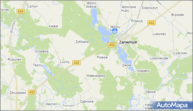 mapa Polesie gmina Zaniemyśl, Polesie gmina Zaniemyśl na mapie Targeo