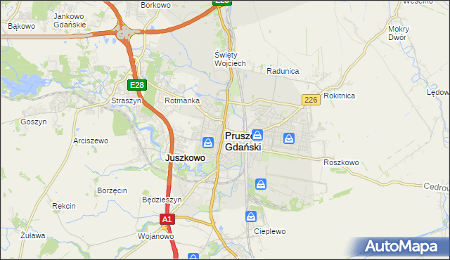 mapa Pruszcz Gdański, Pruszcz Gdański na mapie Targeo