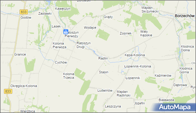 mapa Radlin gmina Chodel, Radlin gmina Chodel na mapie Targeo