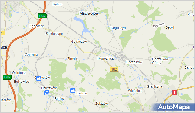 mapa Rogoźnica gmina Strzegom, Rogoźnica gmina Strzegom na mapie Targeo