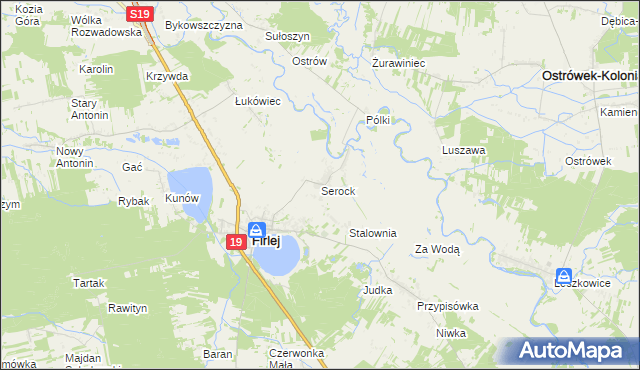 mapa Serock gmina Firlej, Serock gmina Firlej na mapie Targeo