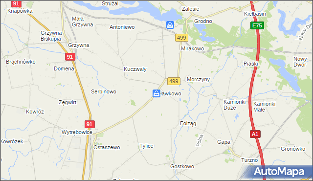 mapa Sławkowo gmina Chełmża, Sławkowo gmina Chełmża na mapie Targeo