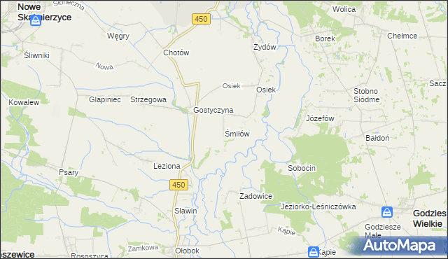 mapa Śmiłów gmina Nowe Skalmierzyce, Śmiłów gmina Nowe Skalmierzyce na mapie Targeo