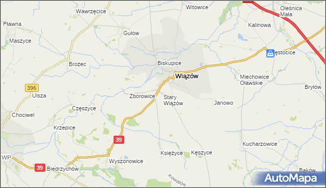 mapa Stary Wiązów, Stary Wiązów na mapie Targeo