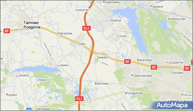 mapa Swadzim gmina Tarnowo Podgórne, Swadzim gmina Tarnowo Podgórne na mapie Targeo
