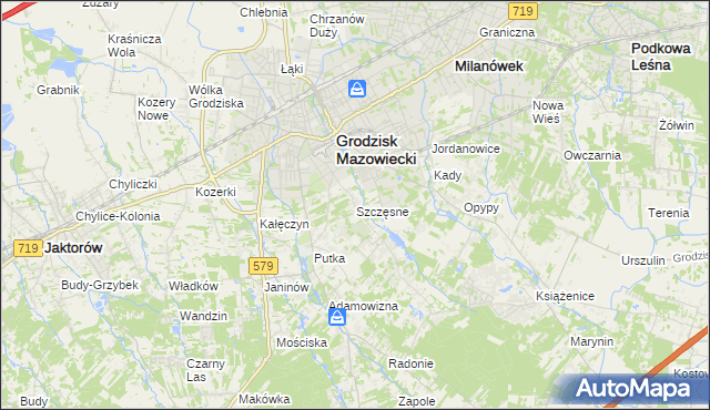 mapa Szczęsne gmina Grodzisk Mazowiecki, Szczęsne gmina Grodzisk Mazowiecki na mapie Targeo