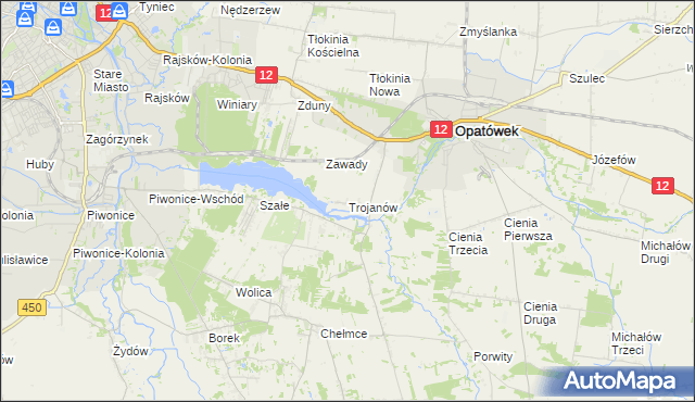 mapa Trojanów gmina Opatówek, Trojanów gmina Opatówek na mapie Targeo