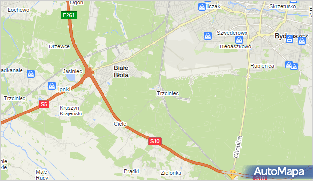 mapa Trzciniec gmina Białe Błota, Trzciniec gmina Białe Błota na mapie Targeo