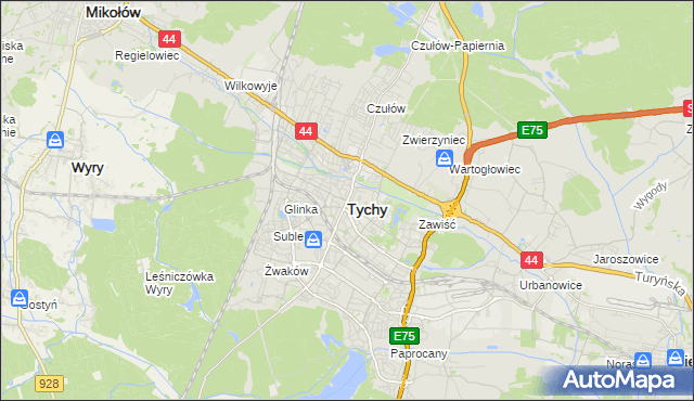 mapa Tychów, Tychy na mapie Targeo