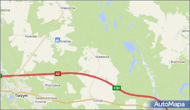 mapa Walewice gmina Torzym, Walewice gmina Torzym na mapie Targeo