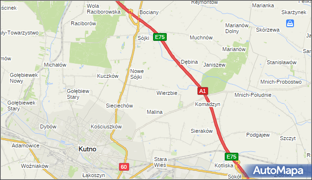 mapa Wierzbie gmina Kutno, Wierzbie gmina Kutno na mapie Targeo