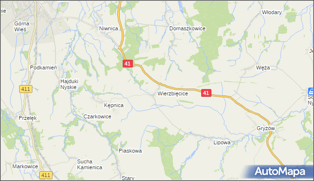 mapa Wierzbięcice gmina Nysa, Wierzbięcice gmina Nysa na mapie Targeo
