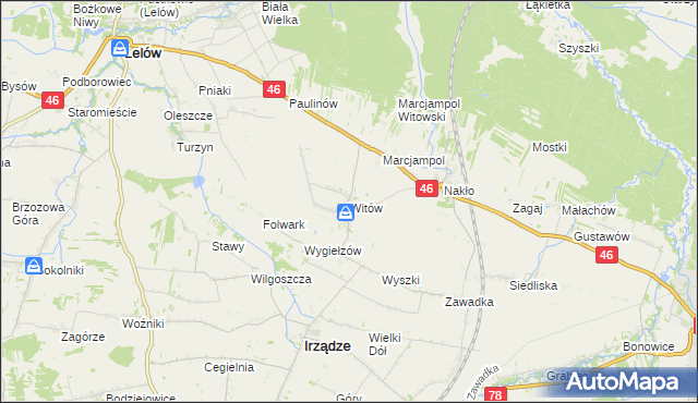 mapa Witów gmina Irządze, Witów gmina Irządze na mapie Targeo