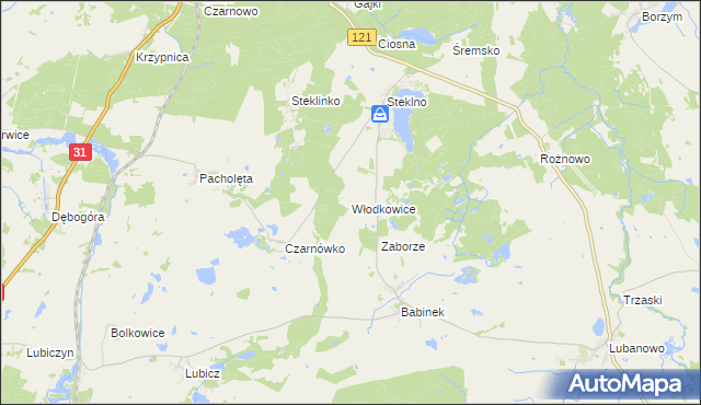 mapa Włodkowice, Włodkowice na mapie Targeo