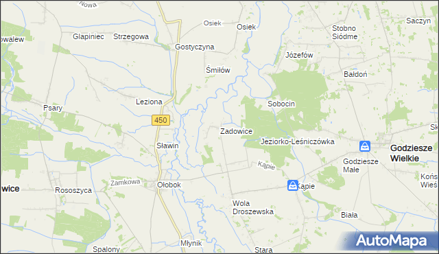 mapa Zadowice, Zadowice na mapie Targeo