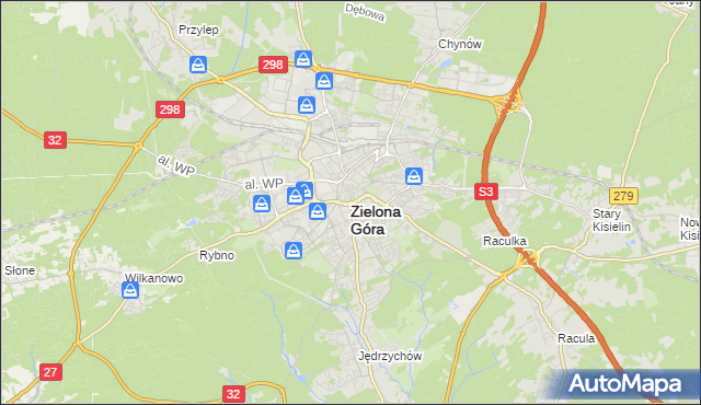 mapa Zielona Góra, Zielona Góra na mapie Targeo
