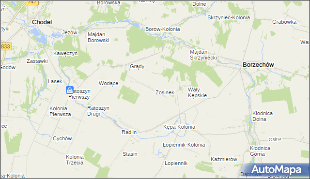 mapa Zosinek gmina Chodel, Zosinek gmina Chodel na mapie Targeo