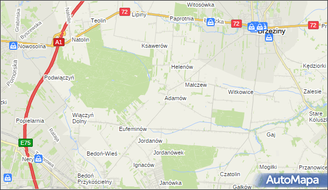 mapa Adamów gmina Brzeziny, Adamów gmina Brzeziny na mapie Targeo