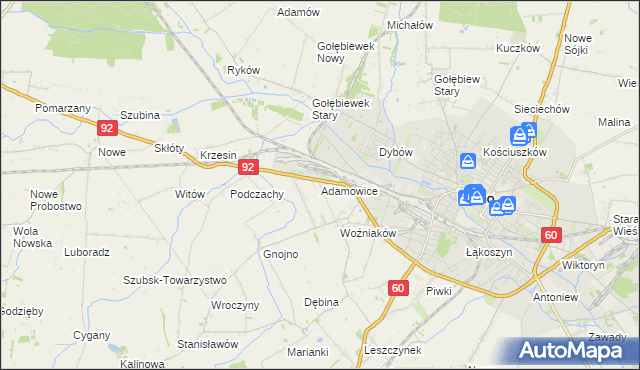 mapa Adamowice gmina Kutno, Adamowice gmina Kutno na mapie Targeo