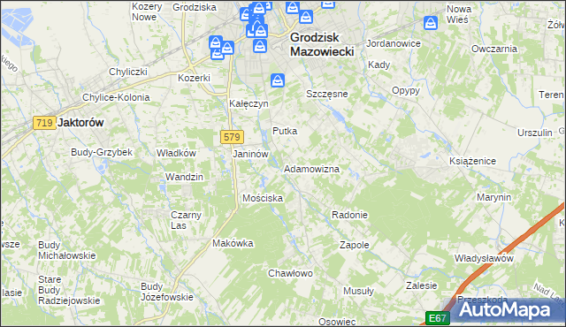 mapa Adamowizna gmina Grodzisk Mazowiecki, Adamowizna gmina Grodzisk Mazowiecki na mapie Targeo