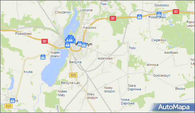 mapa Adamowo gmina Wolsztyn, Adamowo gmina Wolsztyn na mapie Targeo
