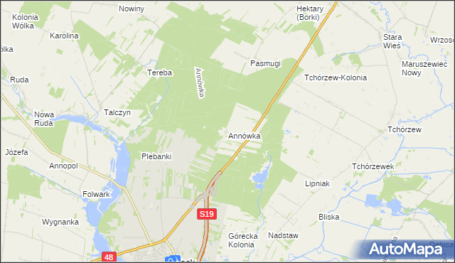 mapa Annówka gmina Kock, Annówka gmina Kock na mapie Targeo