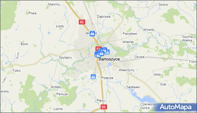 mapa Bartoszyce, Bartoszyce na mapie Targeo