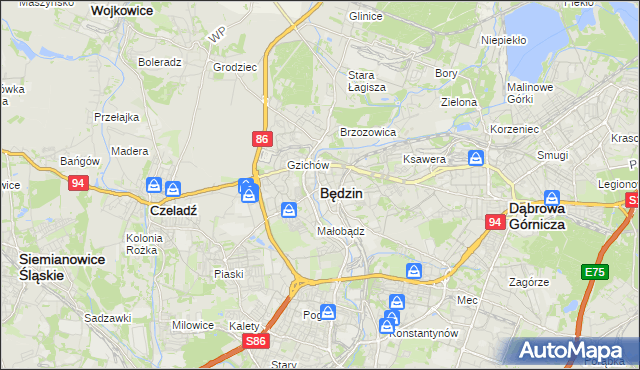 mapa Będzin, Będzin na mapie Targeo