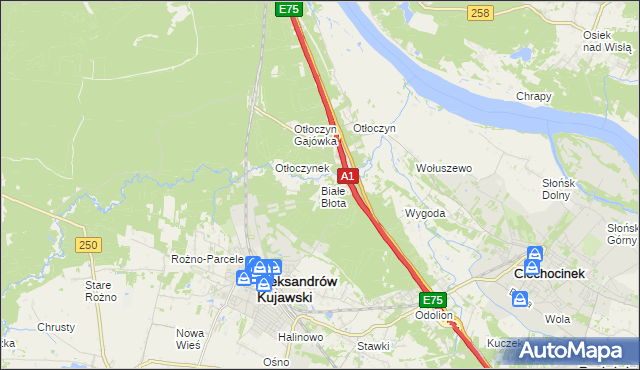 mapa Białe Błota gmina Aleksandrów Kujawski, Białe Błota gmina Aleksandrów Kujawski na mapie Targeo