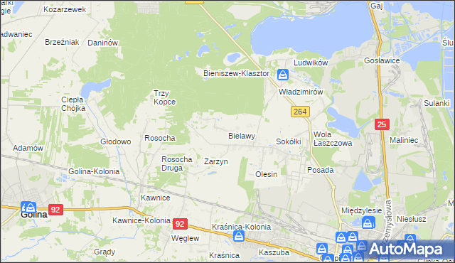 mapa Bielawy gmina Kazimierz Biskupi, Bielawy gmina Kazimierz Biskupi na mapie Targeo