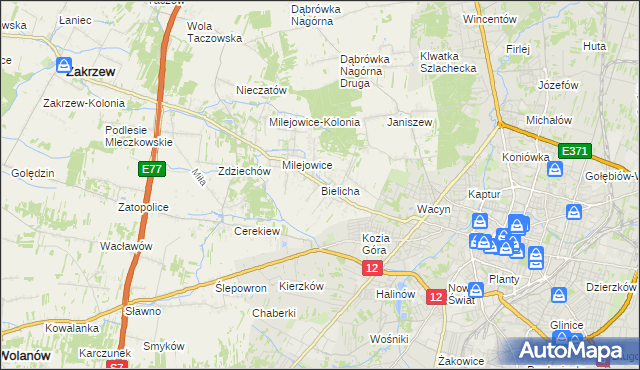 mapa Bielicha, Bielicha na mapie Targeo