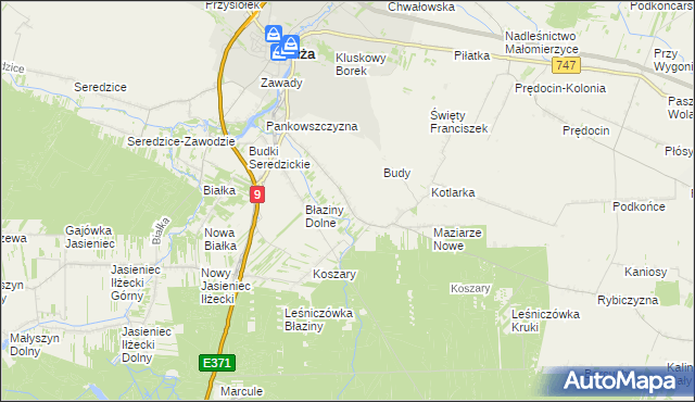 mapa Błaziny Górne, Błaziny Górne na mapie Targeo