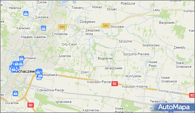 mapa Bogdaniec gmina Sochaczew, Bogdaniec gmina Sochaczew na mapie Targeo