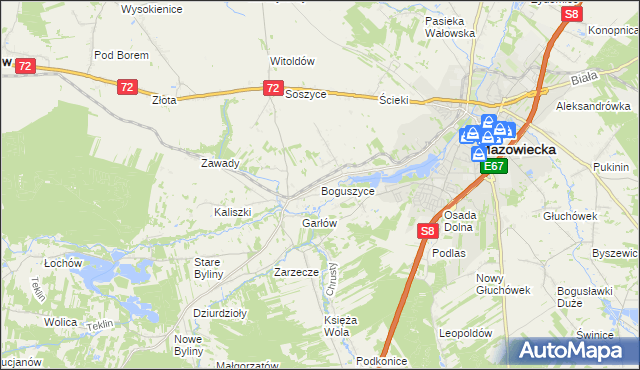 mapa Boguszyce gmina Rawa Mazowiecka, Boguszyce gmina Rawa Mazowiecka na mapie Targeo