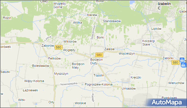 mapa Borzęcin gmina Stare Babice, Borzęcin gmina Stare Babice na mapie Targeo