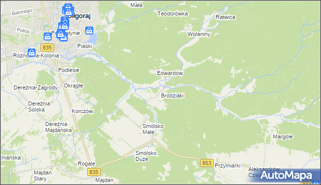 mapa Brodziaki, Brodziaki na mapie Targeo