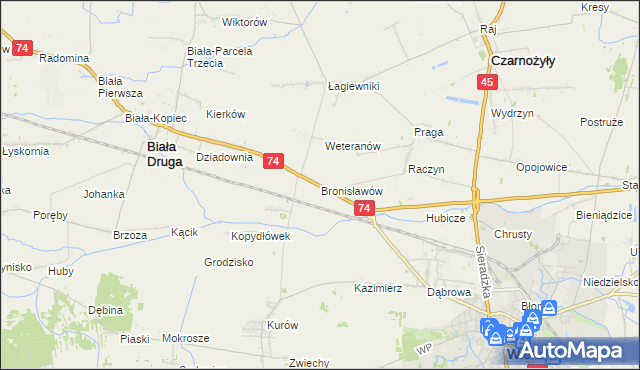 mapa Bronisławów gmina Biała, Bronisławów gmina Biała na mapie Targeo
