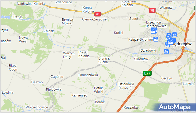 mapa Brynica Sucha, Brynica Sucha na mapie Targeo