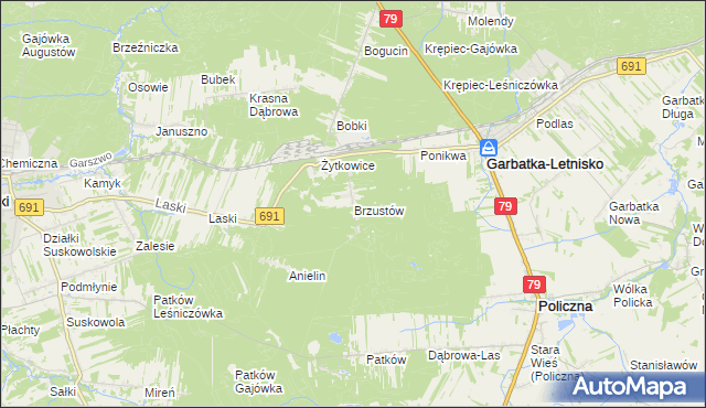 mapa Brzustów gmina Garbatka-Letnisko, Brzustów gmina Garbatka-Letnisko na mapie Targeo