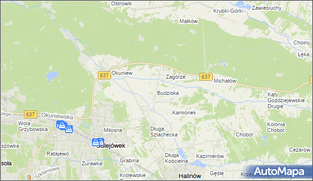 mapa Budziska gmina Halinów, Budziska gmina Halinów na mapie Targeo