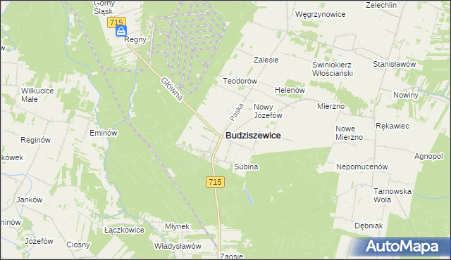 mapa Budziszewice powiat tomaszowski, Budziszewice powiat tomaszowski na mapie Targeo