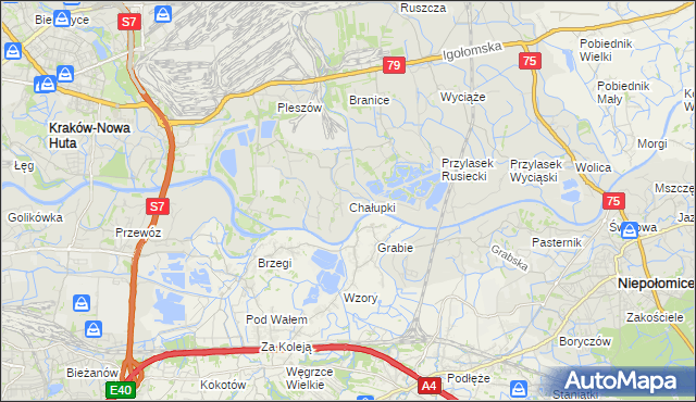 mapa Chałupki gmina Kraków, Chałupki gmina Kraków na mapie Targeo