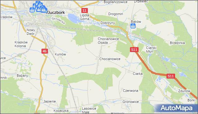 mapa Chocianowice gmina Lasowice Wielkie, Chocianowice gmina Lasowice Wielkie na mapie Targeo