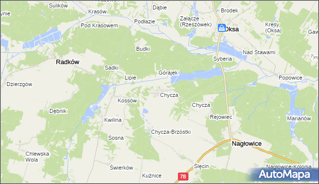 mapa Chycza, Chycza na mapie Targeo