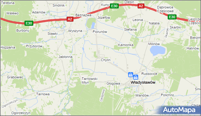 mapa Chylin gmina Władysławów, Chylin gmina Władysławów na mapie Targeo