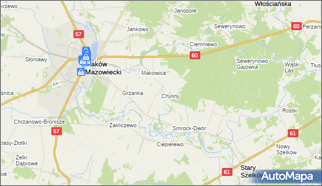 mapa Chyliny gmina Szelków, Chyliny gmina Szelków na mapie Targeo