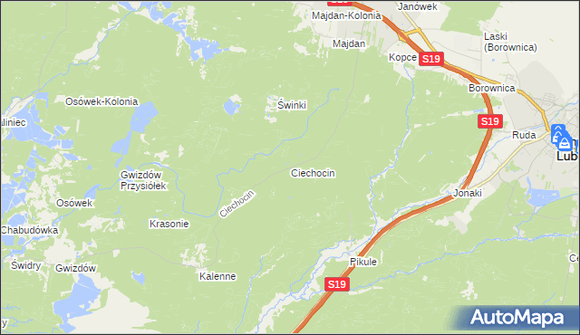 mapa Ciechocin gmina Modliborzyce, Ciechocin gmina Modliborzyce na mapie Targeo