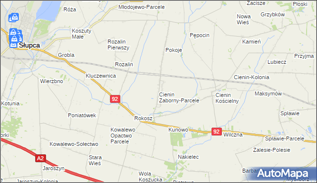 mapa Cienin Zaborny-Parcele, Cienin Zaborny-Parcele na mapie Targeo