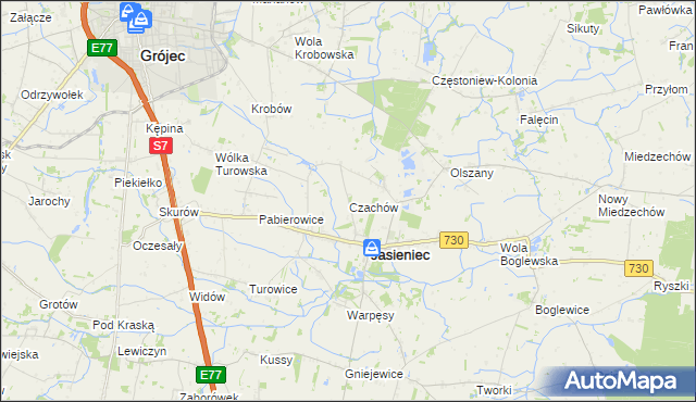 mapa Czachów gmina Jasieniec, Czachów gmina Jasieniec na mapie Targeo